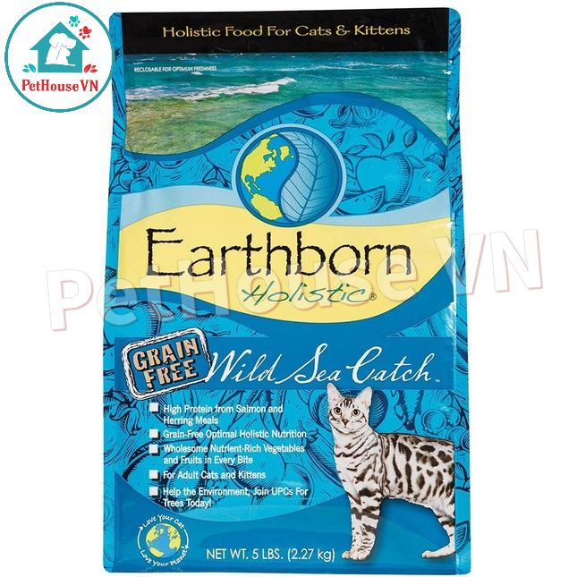 EARTHBORN WILD SEA CATCH - Bao 6Kg Thức Ăn Hạt Cho Mèo Và Mèo Con Vị Cá Hồi & Cá Trích Hàng Chính Hãng