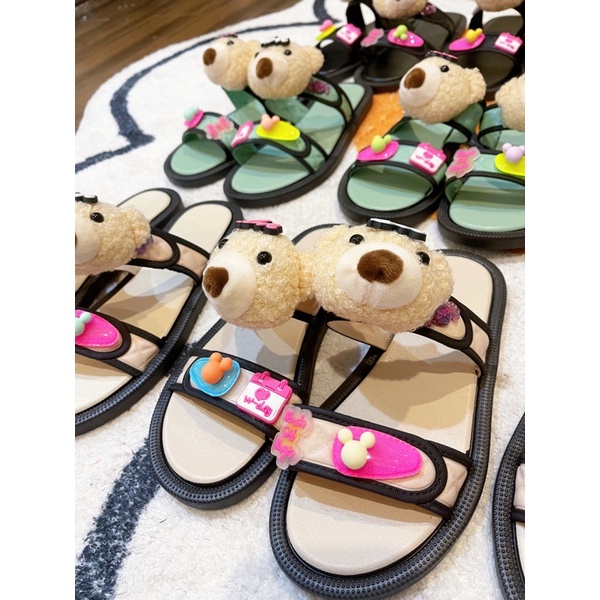 CỰC HOT - DÉP DA SIÊU MỀM QUAI NGANG KÈM GẤU ĐỘC ĐÁO DỄ THƯƠNG