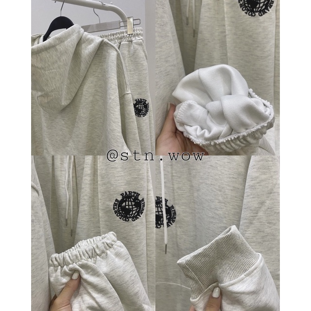 Set nỉ hoodie xám