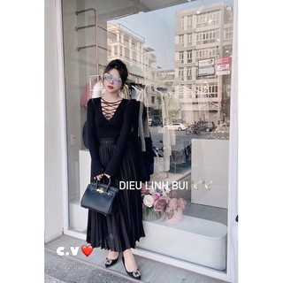 Chân váy đen midi siêu đẹp