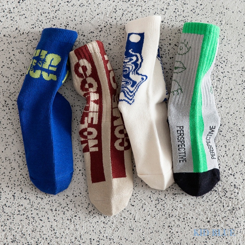 Set 4 Đôi Tất Cổ Cao In Chữ Hoạt Hình Dễ Thương Cho Bé