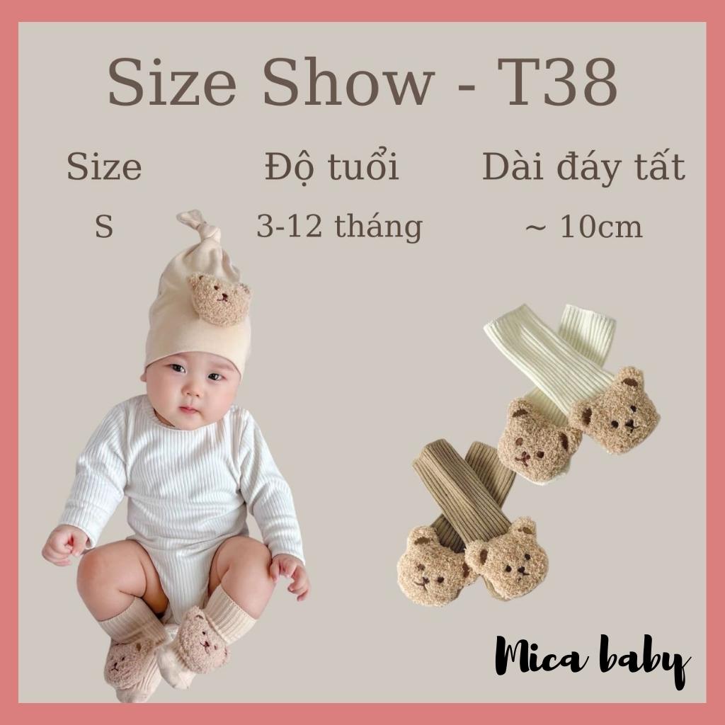 Tất vớ cao cổ cho bé đính gấu bông xù phong cách Hàn Quốc đáng yêu T38 Mica baby