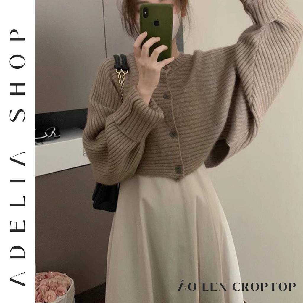 「ADELIA」Cardigan Len Hàn Dáng Ngắn Form Rộng Cổ Tròn Nhẹ Nhàng, Áo Khoác Len Hàng Quảng Châu Loại 1