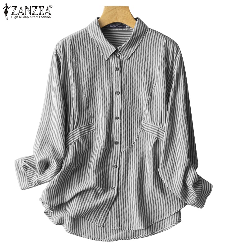 Áo sơ mi ZANZEA nữ tay dài cổ bẻ họa tiết sọc thời trang ZANZEA