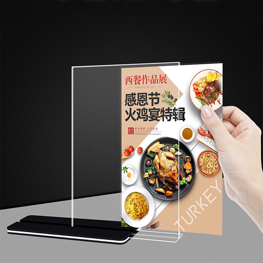 Bảng Menu Mica Để Bàn Đế Đen, Menu Mã QR CODE Để Bàn Mica Kích Thước A4, A5, A6, 10x20 - M1