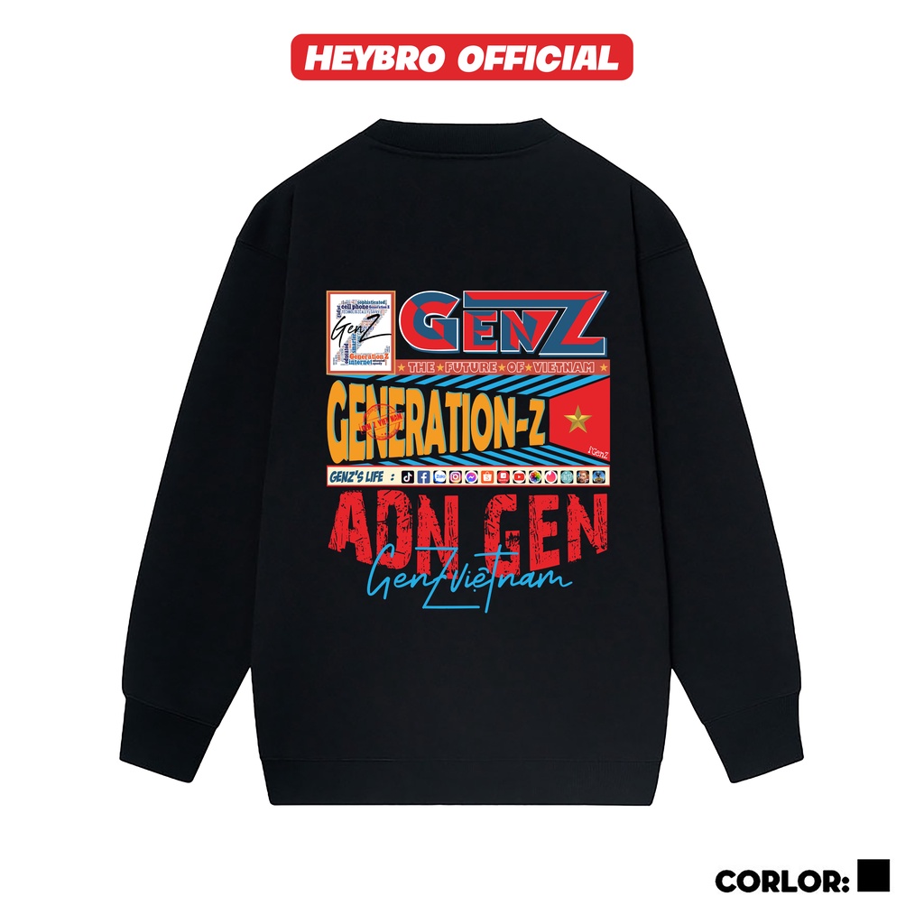 Áo nỉ sweater nam nữ Unisex HEYBRO dài tay form rộng phong cách GenZ SWT15