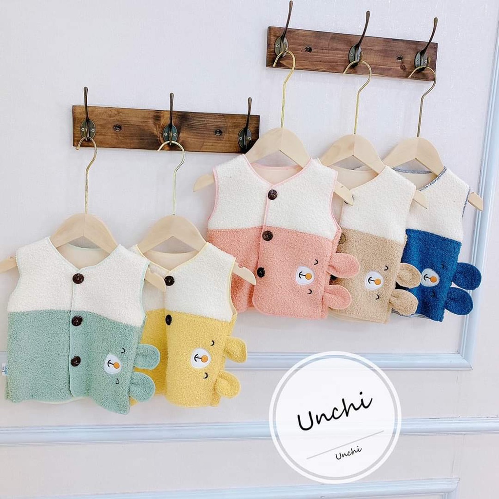 Áo gile Unchi tai gấu chất lông mềm mại lót nhung cực đẹp cho bé 4-16kg - A SHOP 01