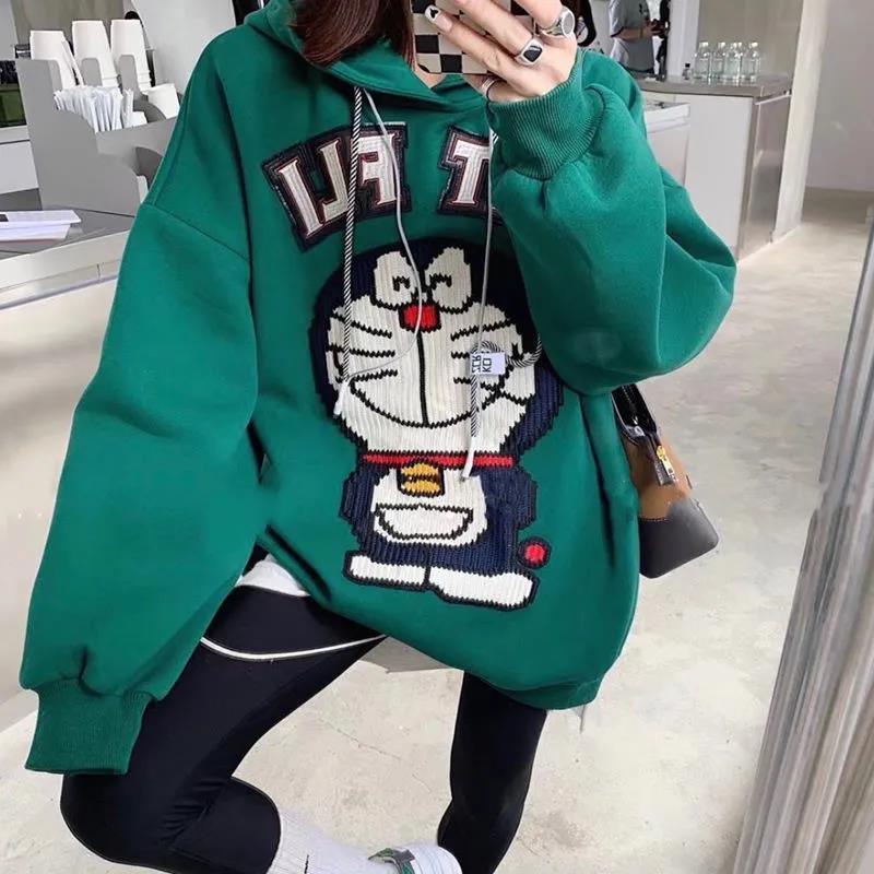 Áo Hoodie Tay Dài In Hình Doremon 35% Thời Trang Mùa Thu Cho Nữ