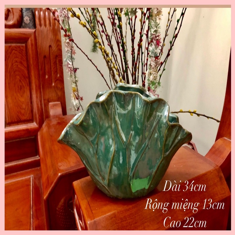 Lọ hoa decor hình lá sen kèm miếng lót cắm hoa,Bình hoa decor gốm sứ bát tràng cao cấp trang trí ngôi nhà và văn phòng
