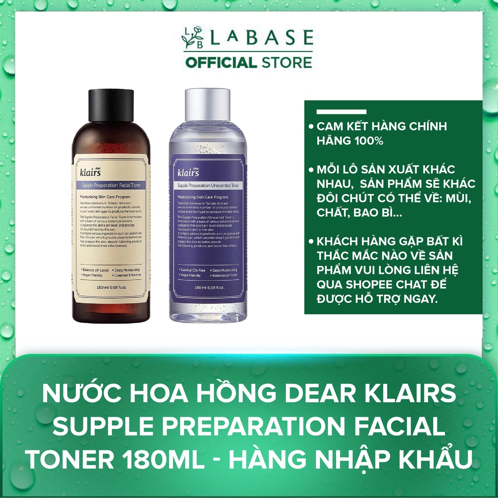 Nước hoa hồng Dear Klairs Supple Preparation Facial Toner 180ml - Hàng Nhập Khẩu