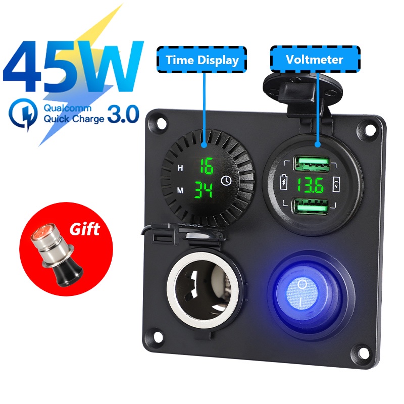 Tẩu Sạc Nhanh QC3.0 Tích Hợp Đồng Hồ LED Hiển Thị Đồng Hồ Điện Tử Cho Xe Hơi