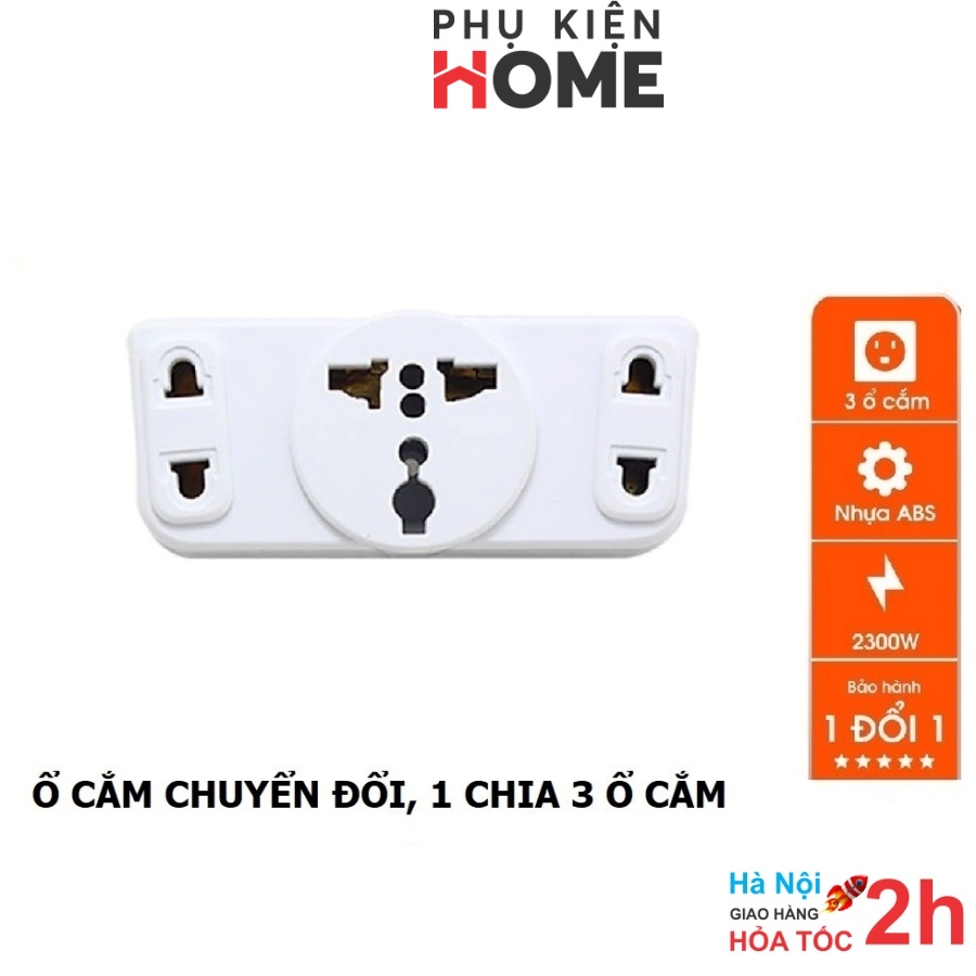 Ổ Cắm Điện Đa Năng 2000W, Ổ Cắm Chia 3, Chuyển Đổi Từ Chấu Sang 2 Chấu, Phù Hợp Nhiều Loại Chân Cắm, PhuKienHome 8605