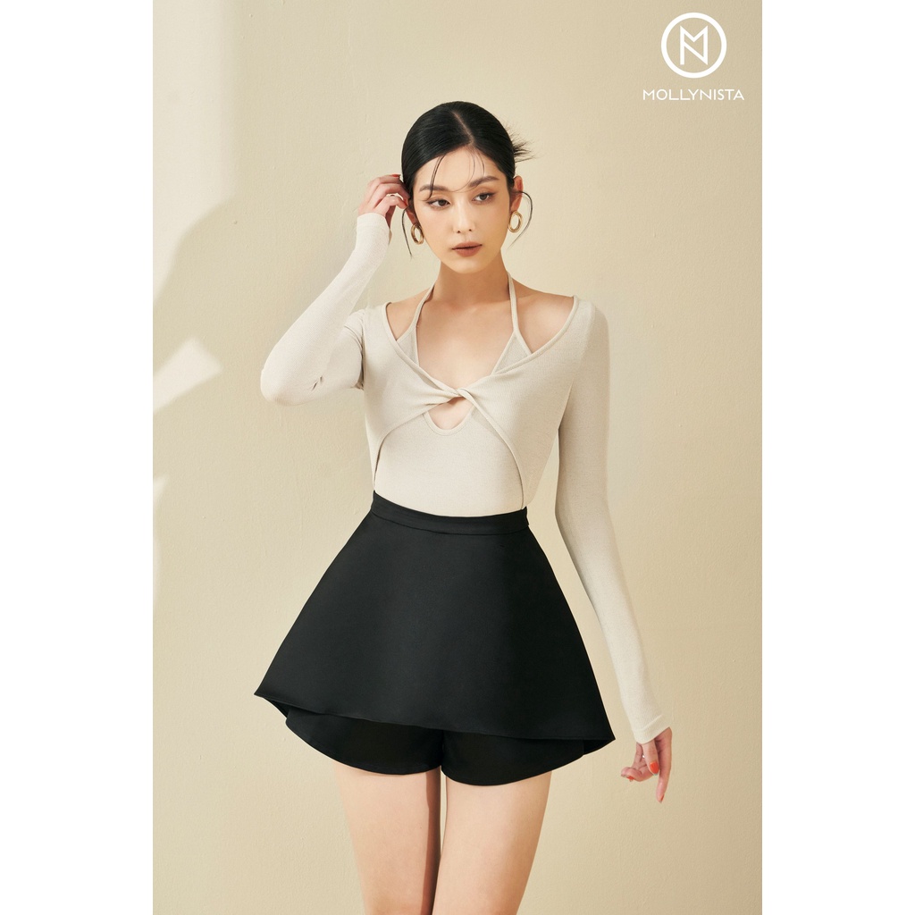 MOLLYNISTA - Áo Fifi thun tăm xoắn ngực cut out tay dài quyến rũ nữ tính thiết kế cao cấp đi chơi đi tiệc gợi cảm