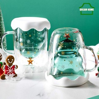 Cốc thủy tinh hai lớp cách nhiệt họa tiết cây thông noel