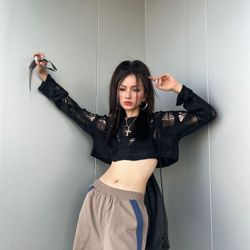 Y2k Áo Sweater KKSHOP Bán Chạy Áo Sweater Chui Đầu Dáng Rộng Khoét Lỗ Rỗng Gợi Cảm Cho Nữ @