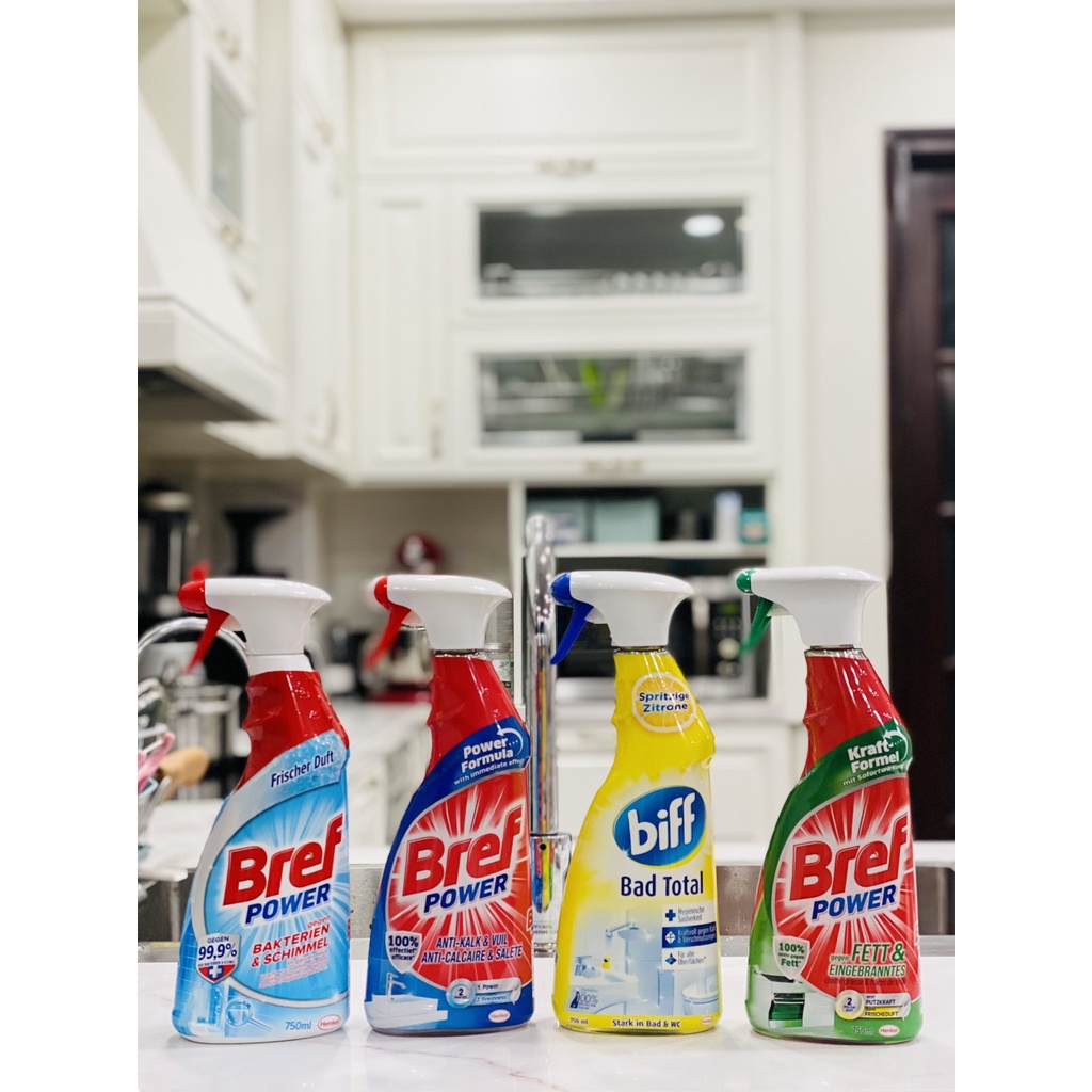 Bref Biff tẩy rửa dầu mỡ nhà bếp - nhà tắm - bàn đá - gương nhà tắm - inox nhà tắm - WC