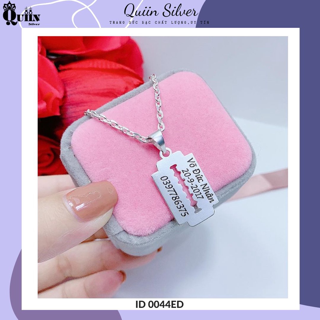 Dây chuyền/Vòng cổ bạc ta, bạc S925 Quiin - Hình d a o tem khắc theo yêu cầu dành cho bé trai 0044ED