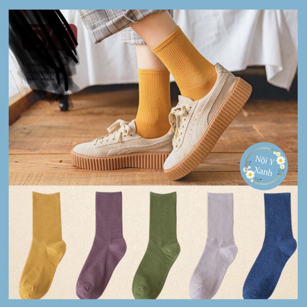 Tất Nữ Vintage Gân Tăm Cổ Cao Mầu xinh xẻo Ấm Áp nội y xanh, chất ấm, thoáng khí