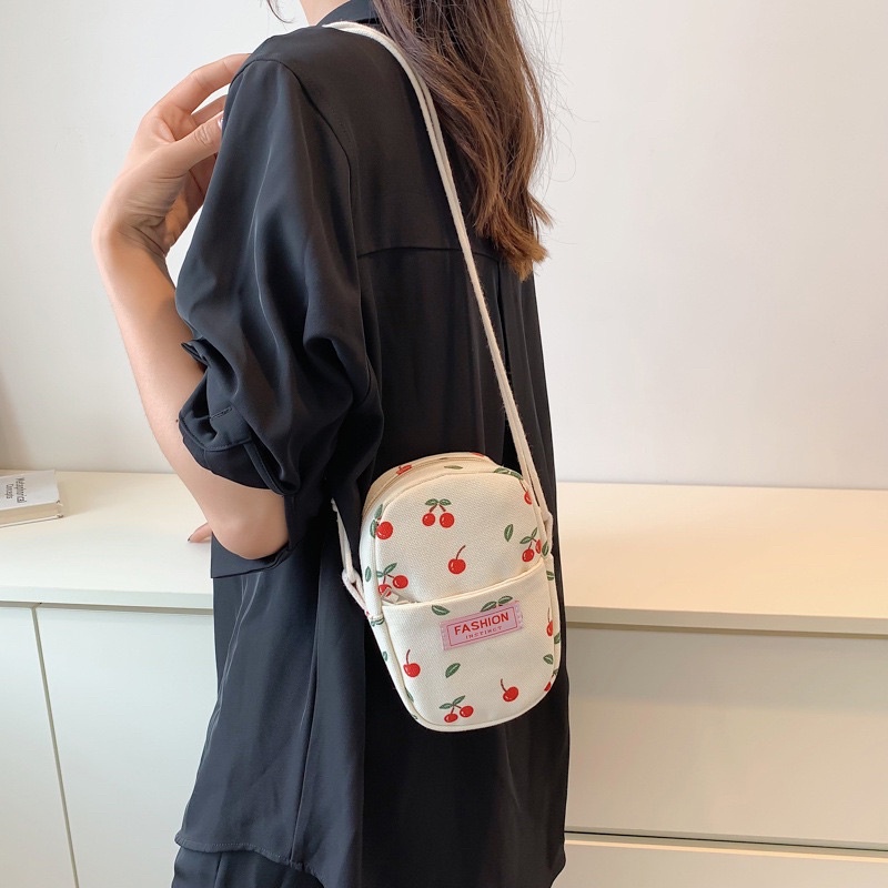 Túi mini đeo chéo đựng điện thoại chất liệu vải hoạ tiết dễ thương DiDiBag