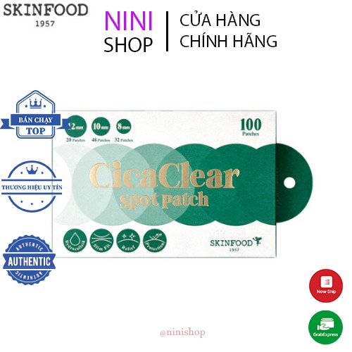 Dán mụn làm dịu và che phủ Skinfood Cica clear spot patch  - Ninishop