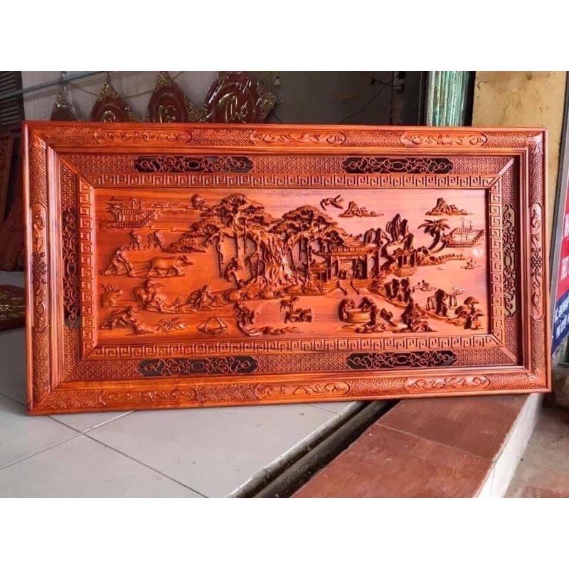 Tranh gỗ hương đồng quê rộng 127 cm . Tranh treo tường trang trí phong thuỷ gia đình, công ty , cửa hàng