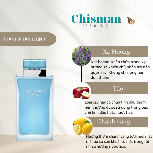 Nước Hoa Nữ D&G Light Blue Eau Intense For Women EDP  100ml - Dầu thơm nữ hương thơm tươi mát quyến rũ cuốn hút- Chisman