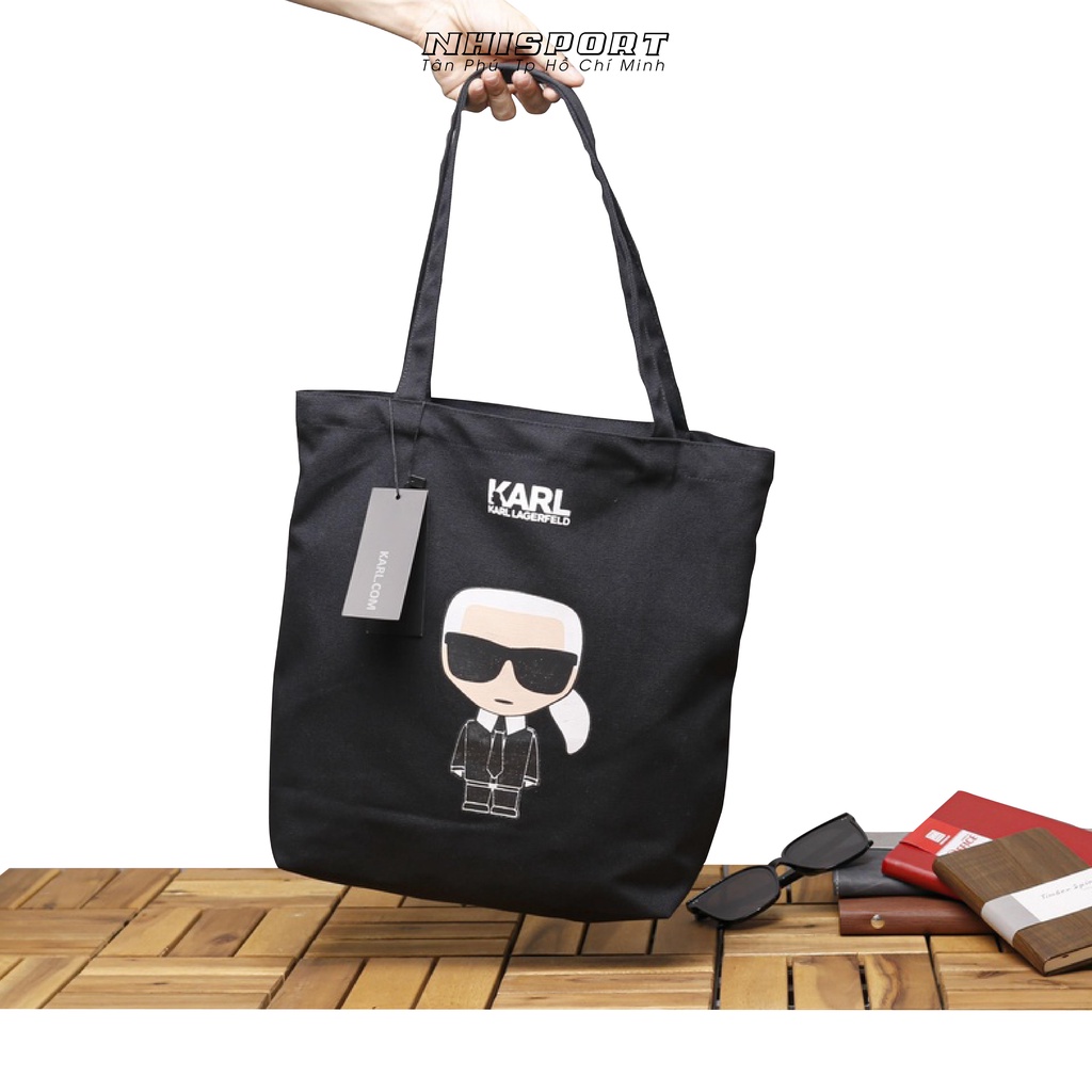 Túi tote vải canvas KARL LAGERFELD logo in nổi bật thời trang Hàn Quốc dễ thương sành điệu đi học đi làm tiện dụng