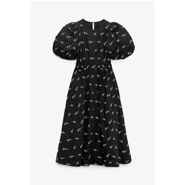 ĐẦM POPLIN NỮ TAY BỒNG THÊU HỌA TIẾT MÀU ĐEN - 7901/865