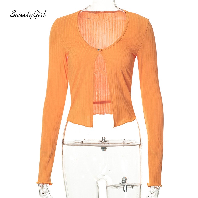 MsMona Áo Dệt Kim Tay Dài Cổ Chữ V Màu Trơn Dáng Ôm Thời Trang 2022 Dành Cho Nữ