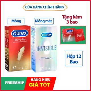 Khuyễn mãi 3 bao cao su Durex Invisible, khi mua hộp bao cao su Durex fetherlite, durex Kingtex