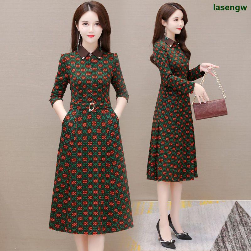 Đầm Tay Dài Lót Nhung Dày Dặn Thời Trang Thu Đông 2022 Cho Nữ Trung Niên