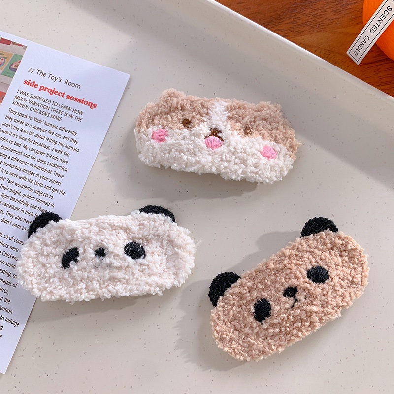 Kẹp Tóc Hình Thỏ / Gấu Trúc Bằng Lông Nhung Dễ Thương Xinh Xắn