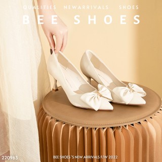 Giày cao gót beeshoes nữ mũi nhọn - giày cao gót nữ gót nhọn cao 7 phân sẵn màu đen - kem 220963