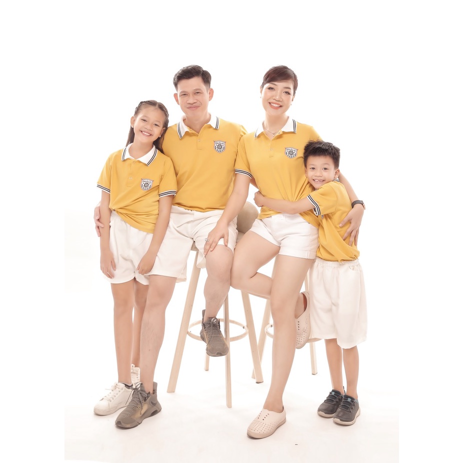 Áo gia đình cổ trụ Familylove - Đồng phục gia đình polo họa tiết logo đơn giản cổ phối sọc chất Da Cá cao cấp siêu mềm m
