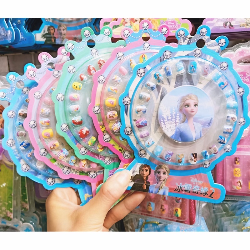 Bộ 24 móng tay   Giả ( có keo sẵn dưới móng )  họa tiết hoạt hình Frozen dành cho bé gái