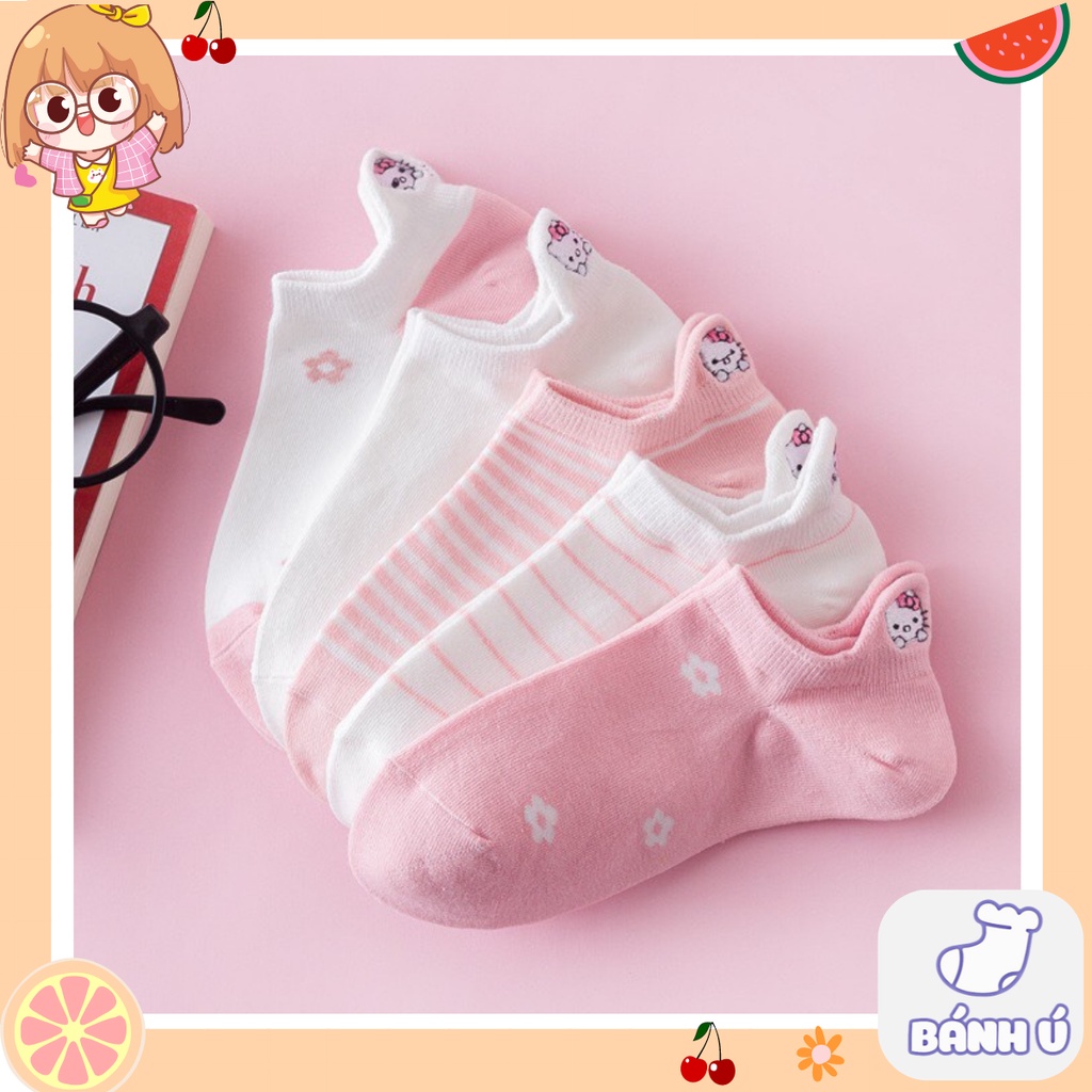 Tất Vớ nữ cổ ngắn Hello Kitty màu hồng xinh xắn cute, thấm hút, phong cách học sinh  - Tiệm vớ Bánh Ú