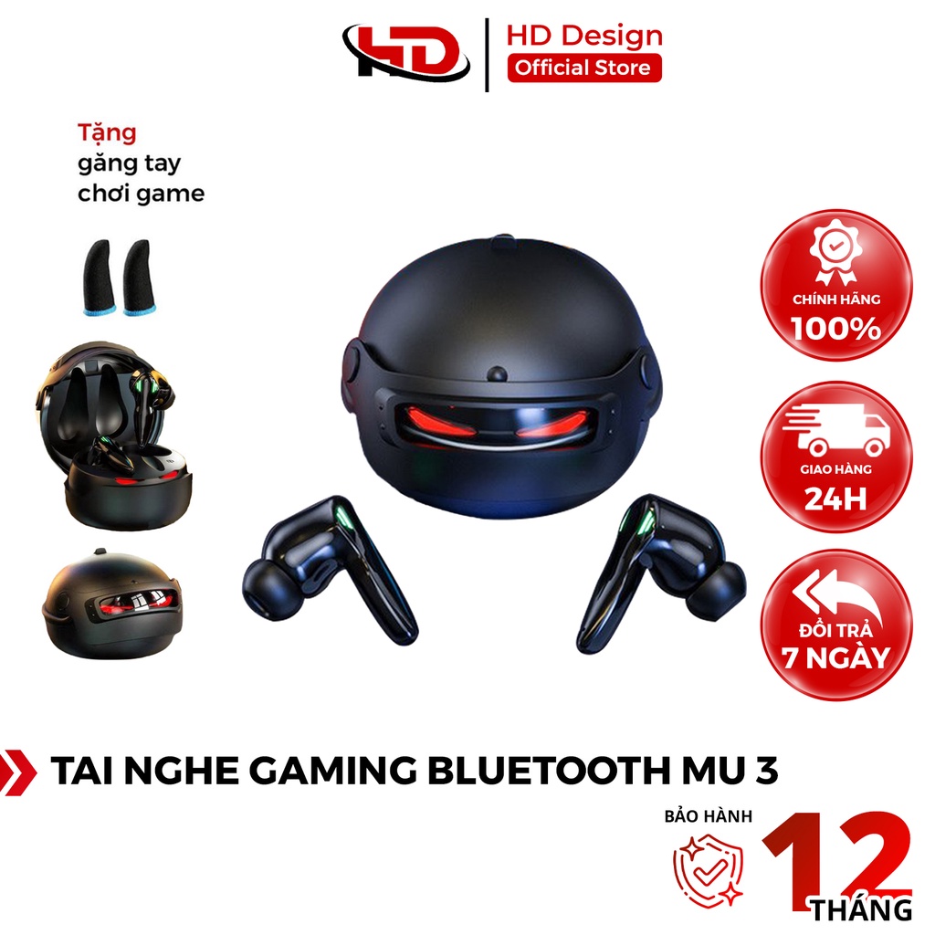 Tai Nghe Gaming Bluetooth MU 3 Hình Nón PUBG V5.3- Âm Thanh Sắc Nét - Độ Trễ Cực Thấp - Chính Hãng HD Design