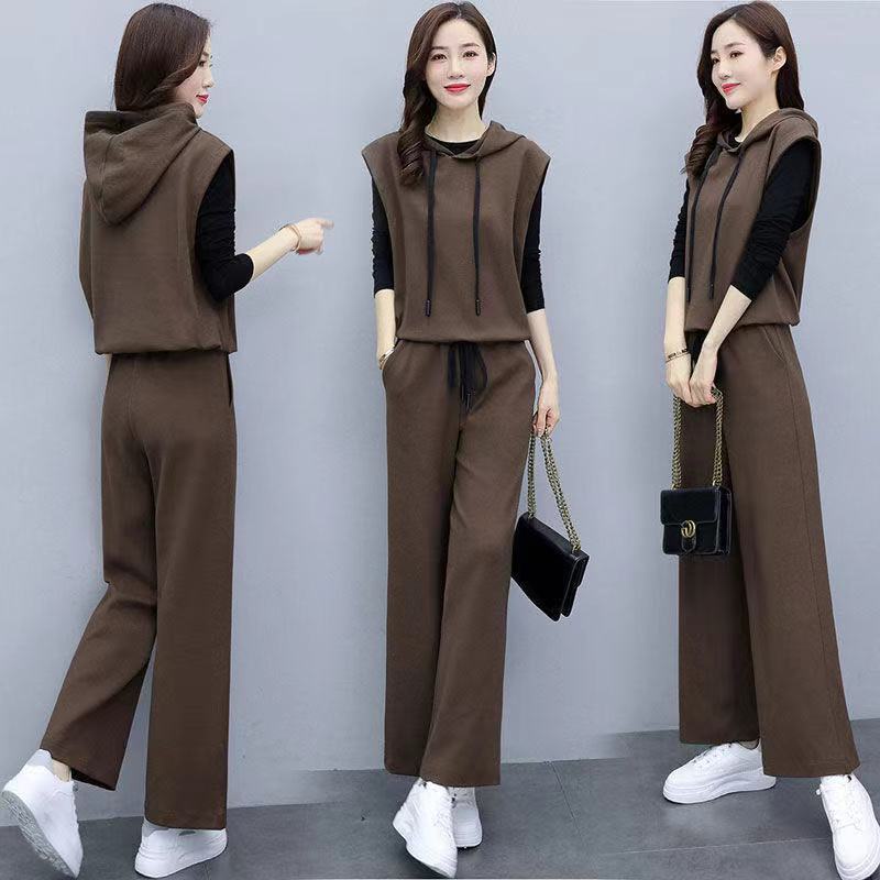Bộ Áo Khoác Vest Có Nón + Quần Ống Rộng Thời Trang Mùa Thu Phong Cách Hàn Quốc 2022