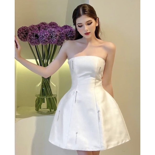 ĐẦM TRẮNG TƠ ÁNH NHŨ CÚP NGỰC 2 DÂY ĐÍNH DÂY ĐÁ