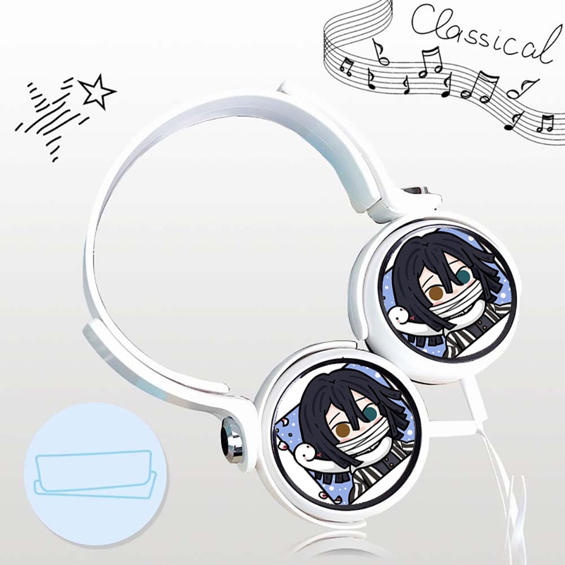 Tai nghe chụp in hình KIMETSU NO YAIBA Thanh Gươm Diệt Quỷ ver CHIBI VUÔNG anime chibi cắm dây tiện lợi thời trang