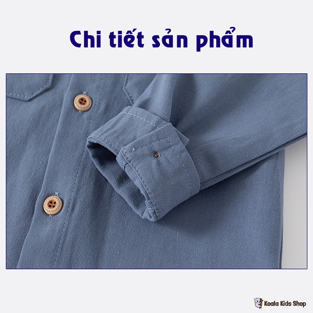 Áo sơ mi cotton dài tay bé trai WELLKIDS chất đẹp phù hợp phối đồ ghi lê cho trẻ em từ 1-7 tuổi