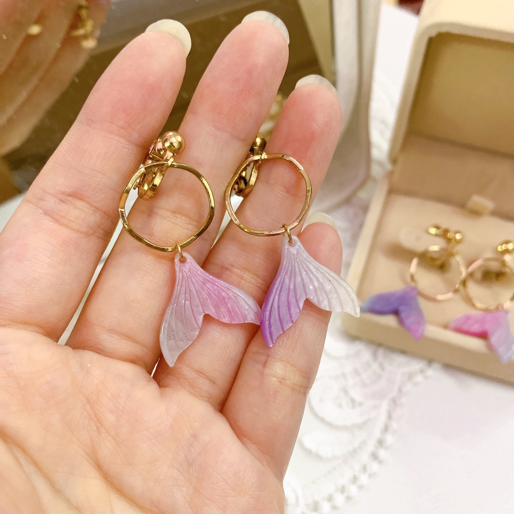 Khuyên tai kẹp không bấm lỗ chốt điều chỉnh K261 bằng hợp kim mạ vàng hình đuôi cá dáng midi Leous Accessories