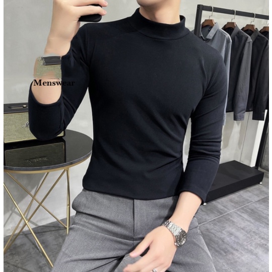 Áo giữ nhiệt nam, áo thun nam dài tay cotton cổ cao 5cm co dãn 4 chiều siêu ấm