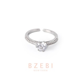 Nhẫn thép titan bzebi platinum đính kim cương bạc điều chỉnh được thiết kế tối giản 1055r