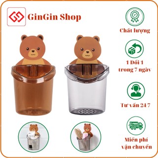 Cốc dán tường hình gấu nâu đựng bàn chải, đựng kem đánh răng, đồ dùng nhà tắm-kệ nhà tắm dán tường