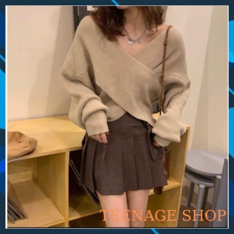 Áo len xoắn vạt chéo trễ vai sang chảnh chất len dày dặn Áo Sweater Trễ Vai