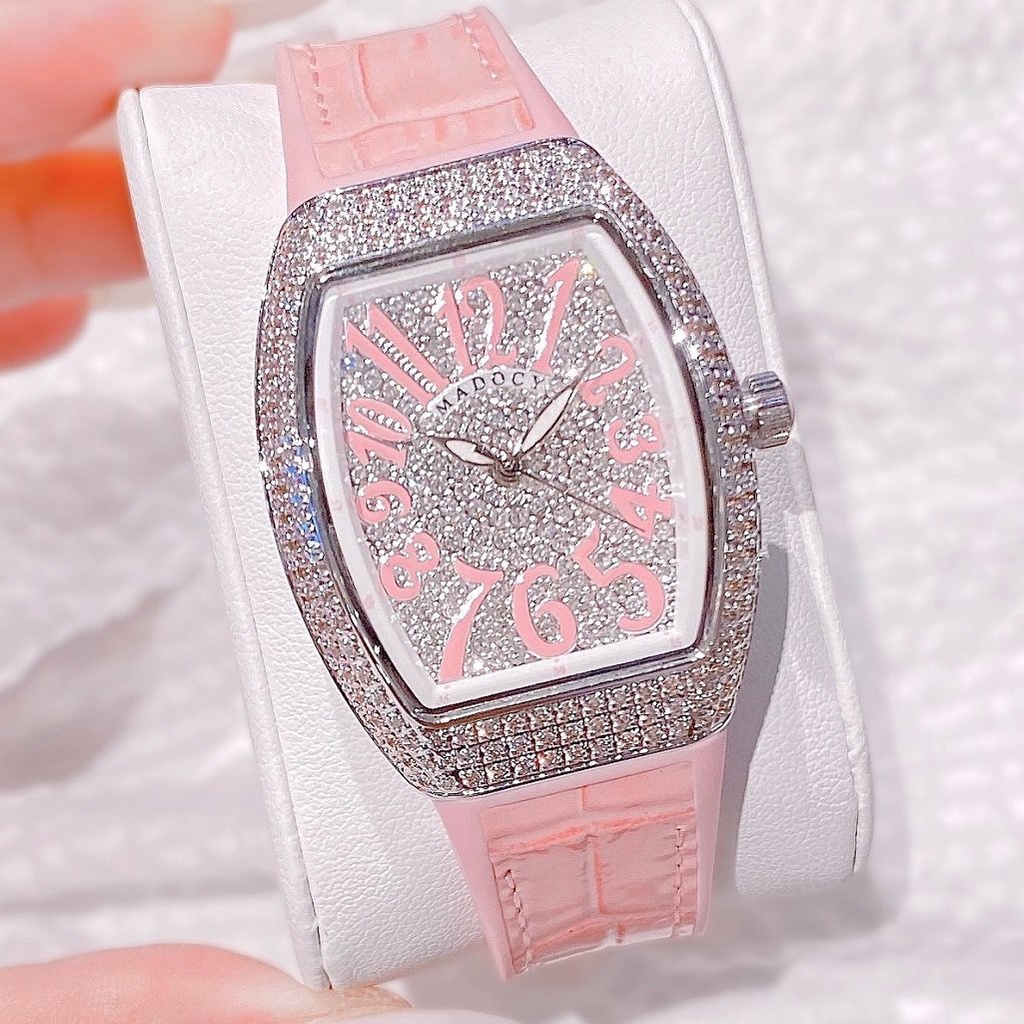 Đồng Hồ Nữ Madocy M81666 Dây Silicone Bọc Da Hồng 33mm
