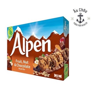Thanh ngũ cốc Nho, Socola, hạt Macca Alpen sản xuất Anh 140g 5 thanh