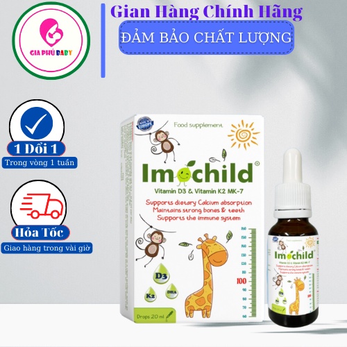 Vitamin D3 và K2 Imochild lọ 20 ml - dùng được cho trẻ sơ sinh