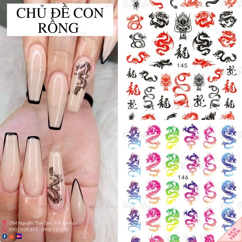 Sticker, hình dán móng tay hoạ tiết con rồng sắc sảo trang trí móng tay nghệ thuật chuyên nghiệp nail